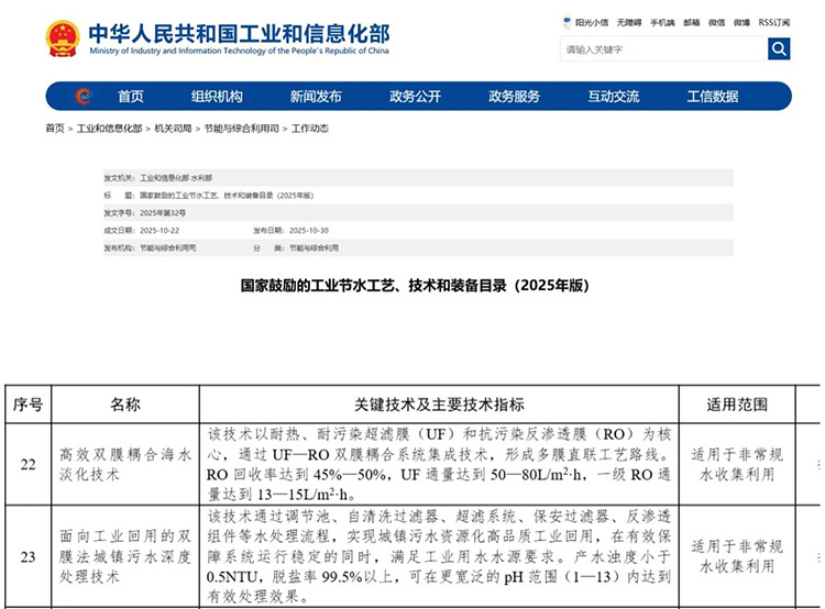 获国家推广！fun88官网两技术入选“2025国家节水目录”！